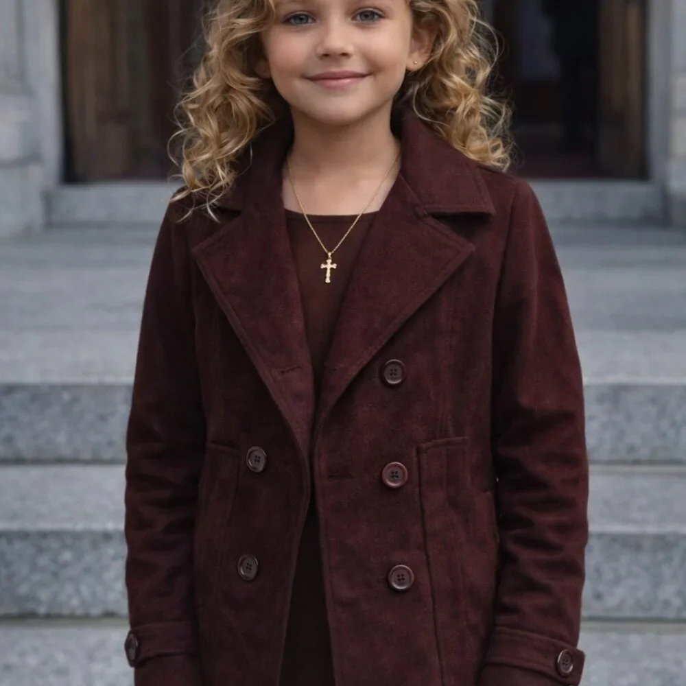 Jou Jou Girl's Pea Coat in Rich Burgundy